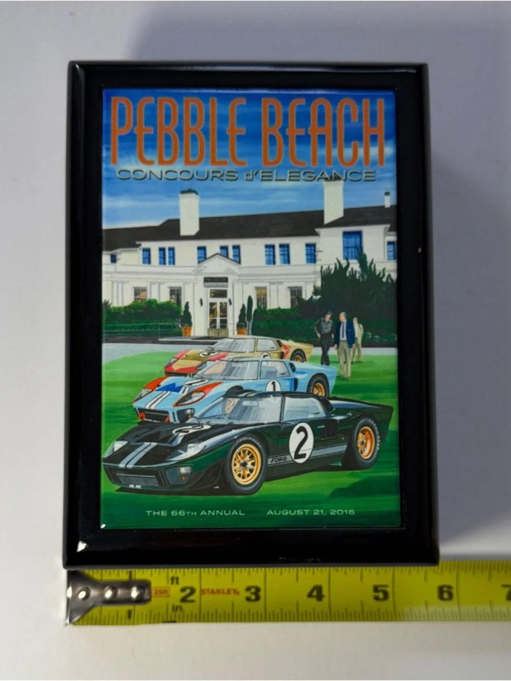 Pebble Beach Black Framed Automotive Jewelry Organizer with Multicolor Print